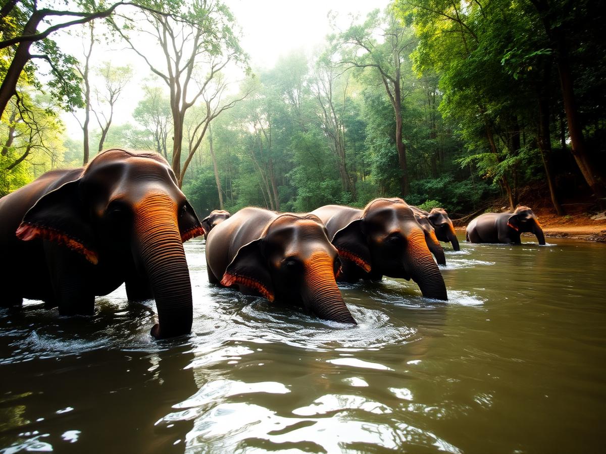 Elefantes resgatados em santuário ético no norte da Tailândia